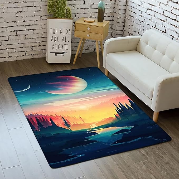 Outer Space Galaxy Area Rug for Boys Room 4x5 ft Soft Non-Slip Solar System 3D by Home