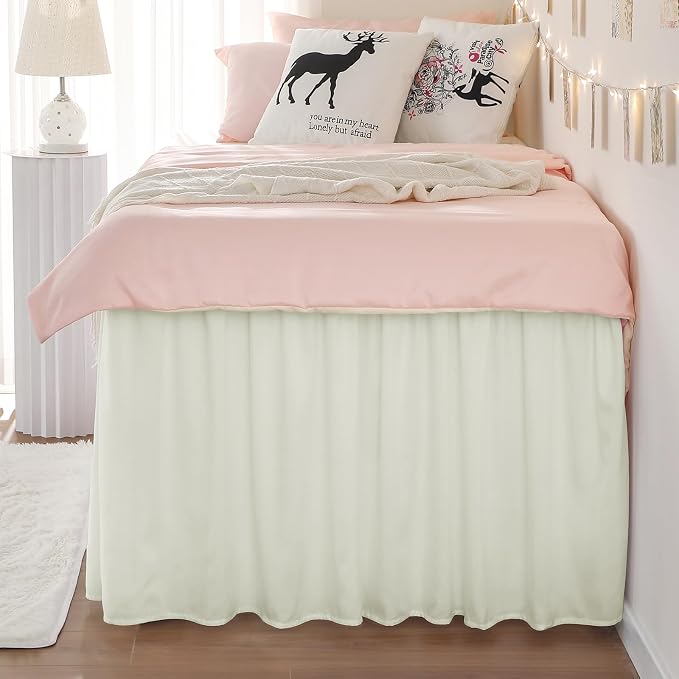 RIMELA Dorm Bed Skirt Twin XL 32 Inch Drop, Cream Bedskirt Solid Silky Fabric - Image 9