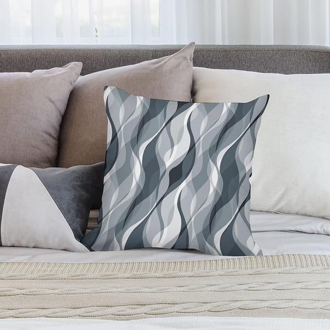 Blue Throw Pillow Covers Modern Abstract Blue and Grey Striped Decorations - Image 4