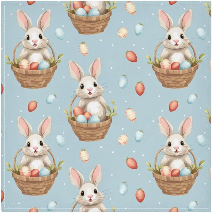 ALAZA Easter Rabbit Bunny Cloth Napkins Set of 6, 20x20 Inch Washable and by ALAZA