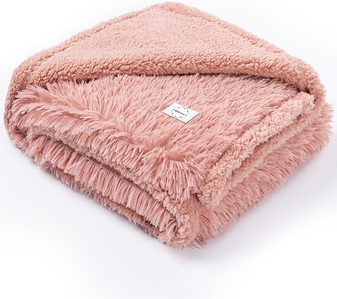 Pink Faux Fur Pet Throw Blankets Waterproof Cozy Calming Dog Blanket by Unknown