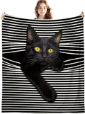 Funny Black Cat Blanket, Funny Cats Black and White Striped Throw Blankets by Unknown