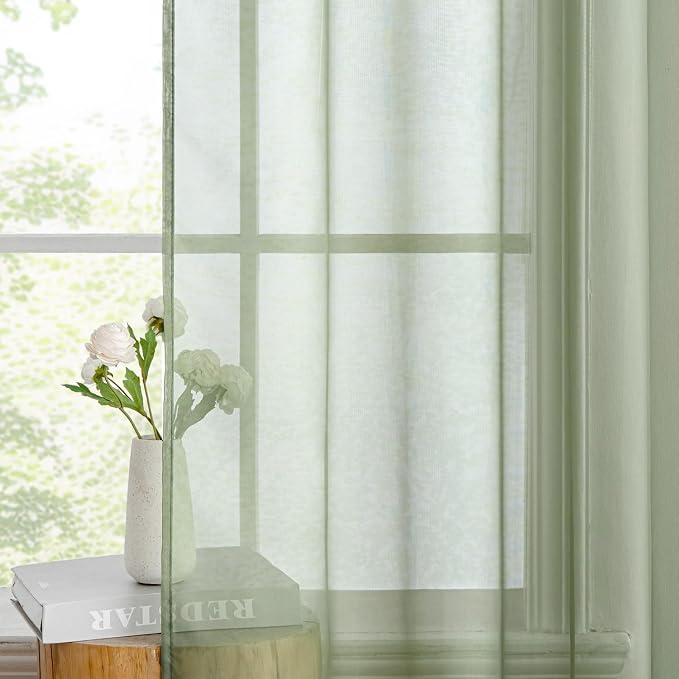 MIULEE 2 Panels Sage Green Sheer Curtains 108 inches Long Window Curtains Rod - Image 5