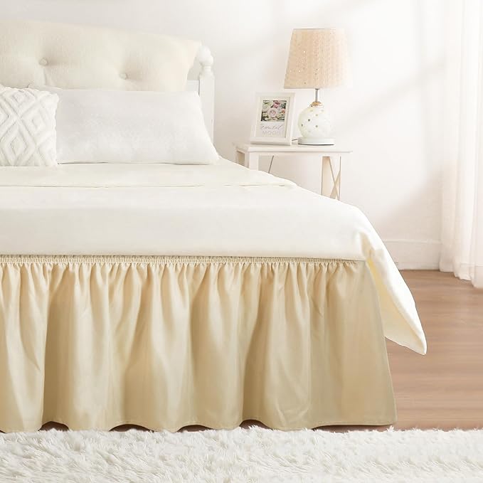RIMELA Oatmeal Bed Skirt King Size 15 Inch Drop, Elastic Bed Skirting by RIMELABedSkirt