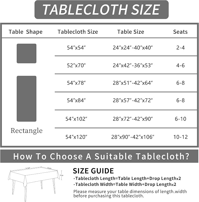 Square Table Cloth, 100% Waterproof Tablecloth Oil Proof Spill Proof Vinyl - Image 4