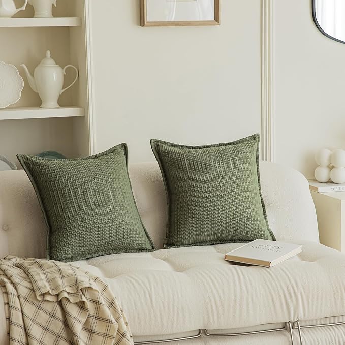 Set of 2 Cozy Striped Herringbone Flange Throw Pillow Covers, Aesthetic - Image 2