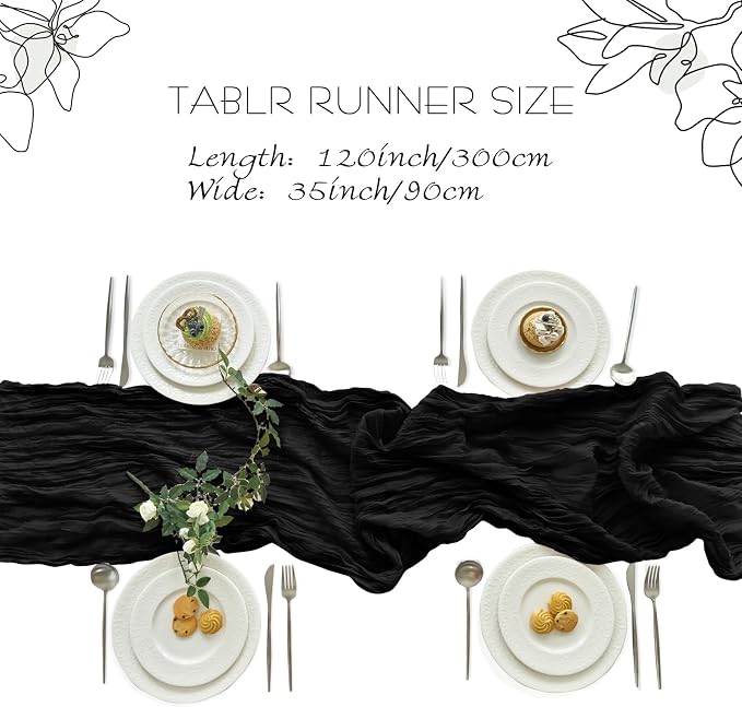 IVAPUPU 10 Pcs Cheesecloth Halloween Table Runner - 10ft Black Boho Gauze Black - Image 3