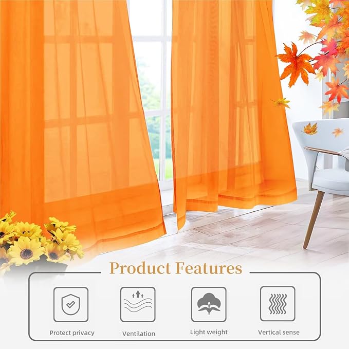 Sheer Curtains 84 Inches Long 2 Panels, Rod Pocket Short Curtain - Image 6