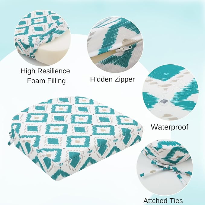 idee-home Outdoor Chair Cushions Set of 2, Thick 17" x 17" x 3" Outdoor Seat - Image 2