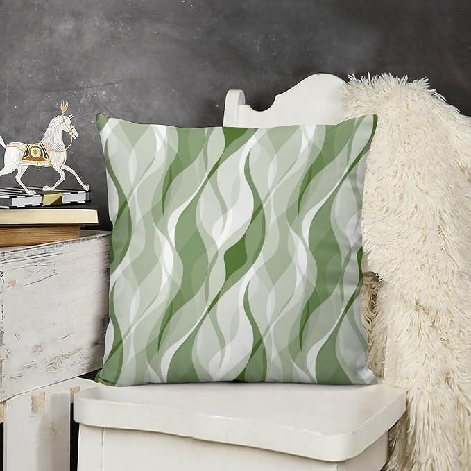 Green Throw Pillow Covers Modern Abstract Ombre Green Striped Decorations - Image 3