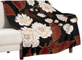 Red Gold Floral Blanket, Boho Dark Flower Leaves Chinese Plum Blossoms by JanJCurt