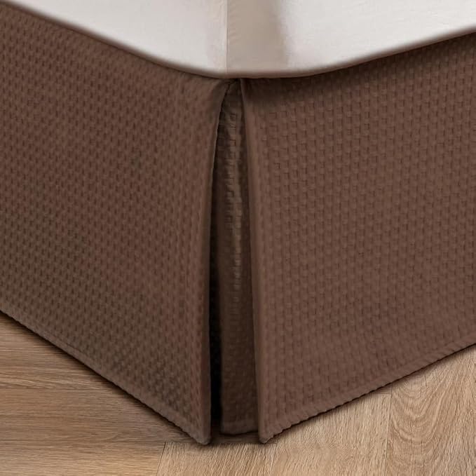 MIYE Pleated Waffle Weave Bed Skirt, Tailored Dust Ruffle 12 Inch Drop Easy Fit by MIYE