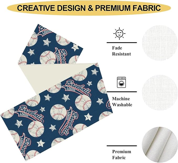 Baseball Table Runner, Seasonal Baseball Sports Themed Birthday Party Decor - Image 5