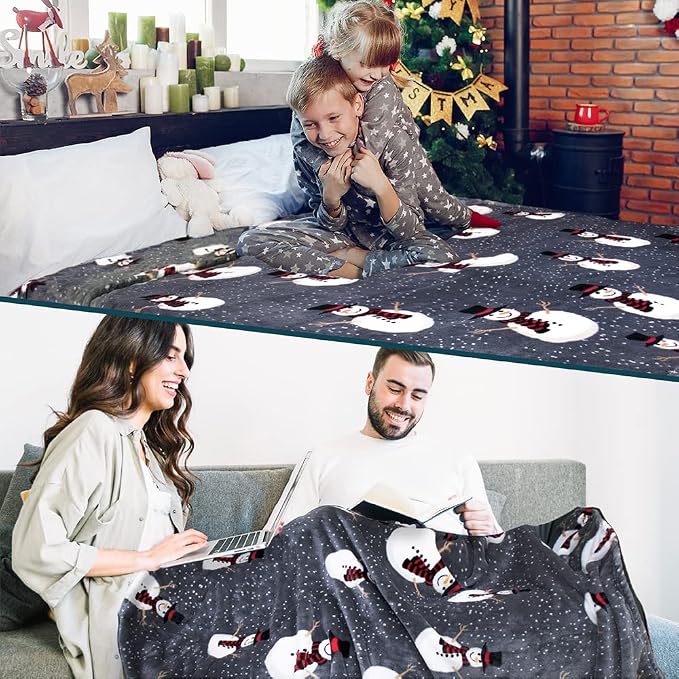 PAVILIA Christmas Snowman Throw Blanket | Grey Christmas Fleece Blanket | Soft - Image 7