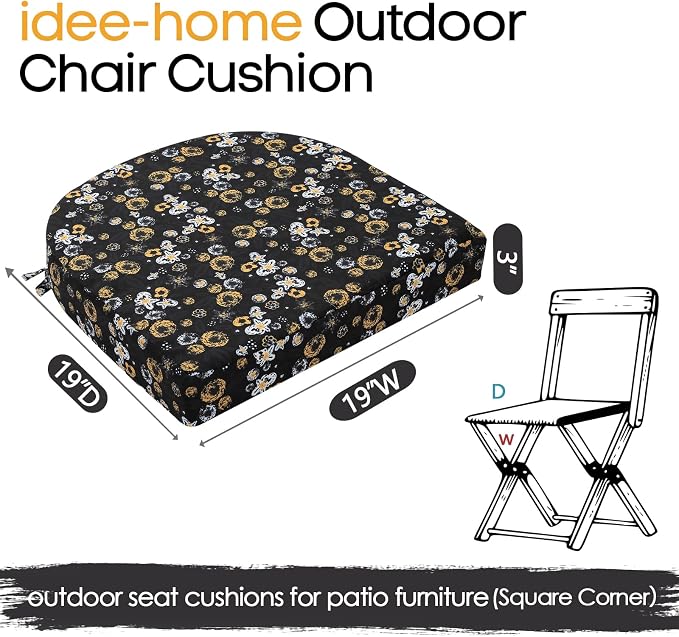 idee-home Outdoor Chair Cushions Set of 2, Thick 19" x 19" x 3" Outdoor Seat - Image 8