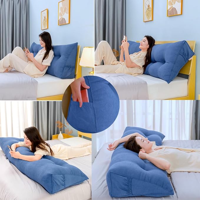Triangular Reading Bed Rest Pillow Large Bolster Cushion Headboard Backrest - Image 5
