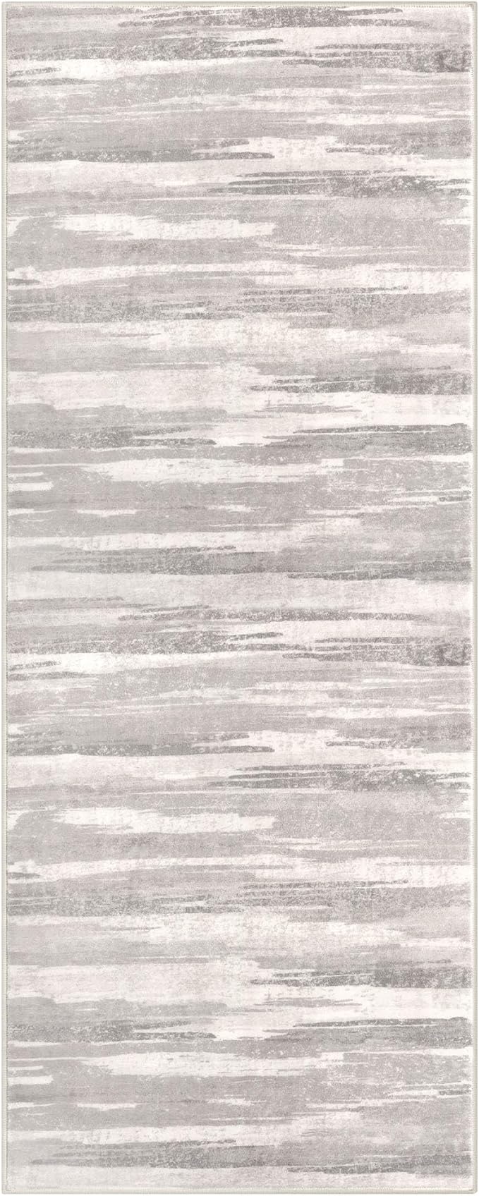 Modern Abstract Runner Rug 2x5, Neutral Light Beige and Grey Washable Entryway - Image 9