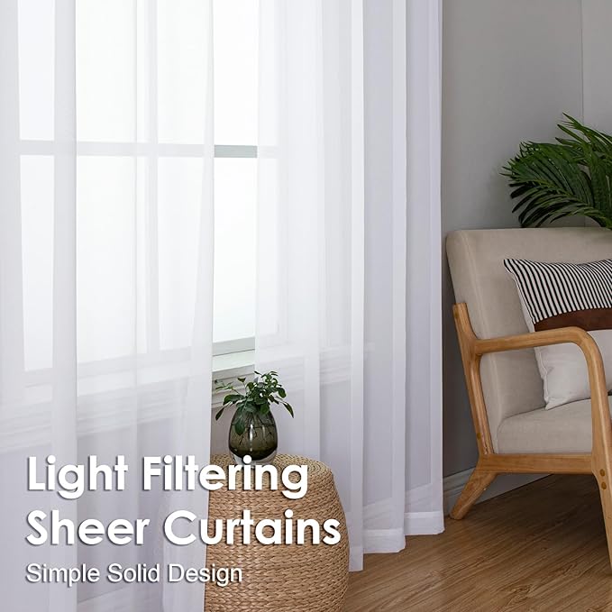 OVZME 2 Panels White Sheer Curtains 96" Length - Image 6