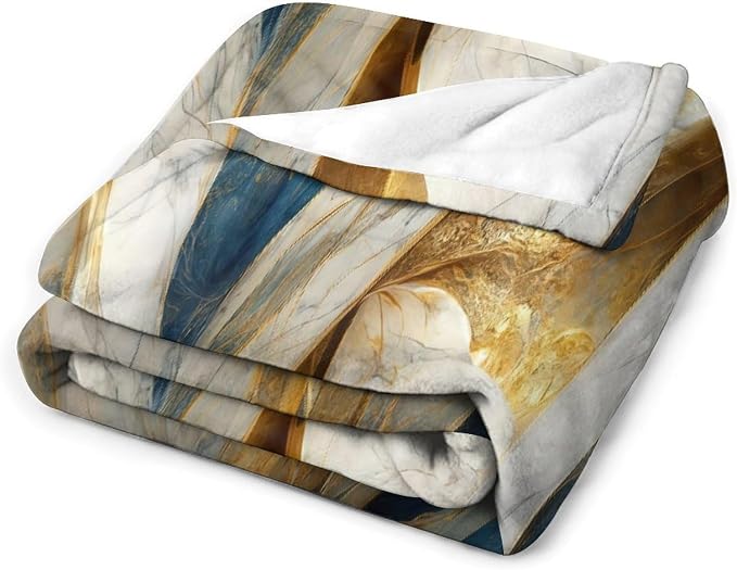 Abstract Marble Blanket, Modern Luxury Baroque Golden Blue White Stone Veins - Image 4