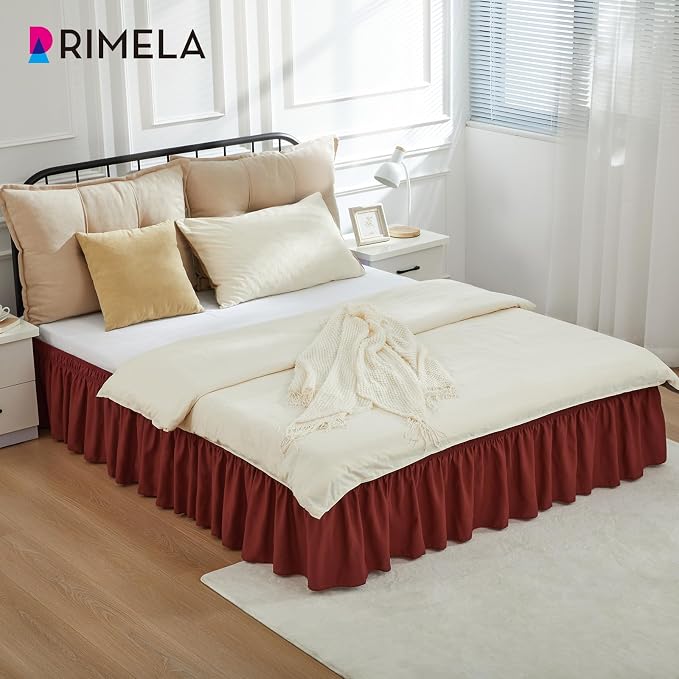 RIMELA Wine Red Bed Skirt Queen Size 15 Inch Drop, Elastic Bed Skirting - Image 8