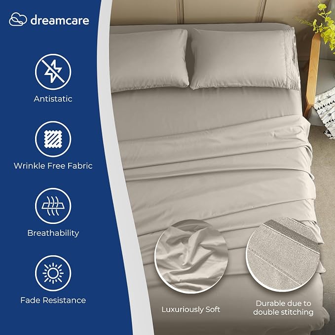 DREAMCARE Queen Sheet Set – 4 pcs Cooling Sheets – up to 21” Extra Deep Pocket - Image 2