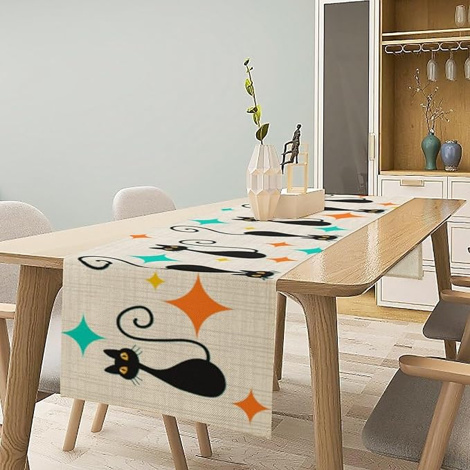 Mid Century Cat Table Runner, 13x108 Inch - Image 7