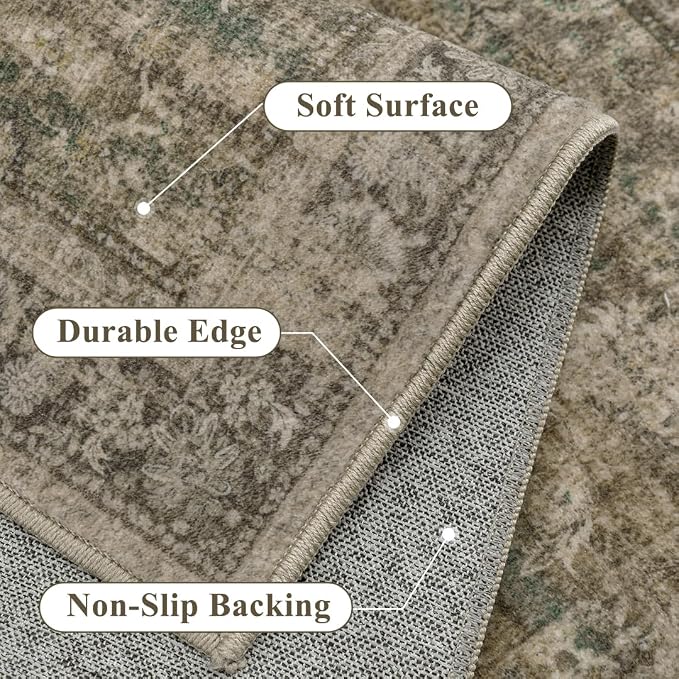 8x10 Brown Area Rug for Living Room Washable Vintage Distressed Carpet Large - Image 7