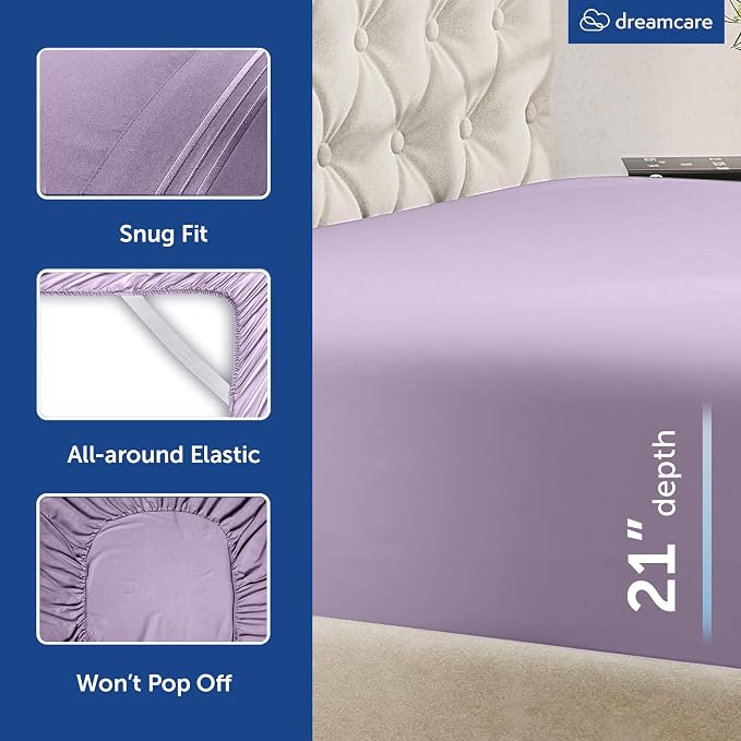 DREAMCARE Queen Sheet Set – 4 pcs Cooling Sheets – up to 21” Extra Deep Pocket - Image 7