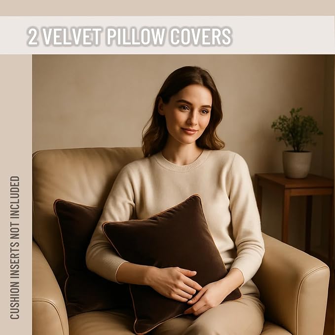 2 Pack Velvet Decorative Throw Pillow Covers, Contrast Piping, Indoor Use - Image 3