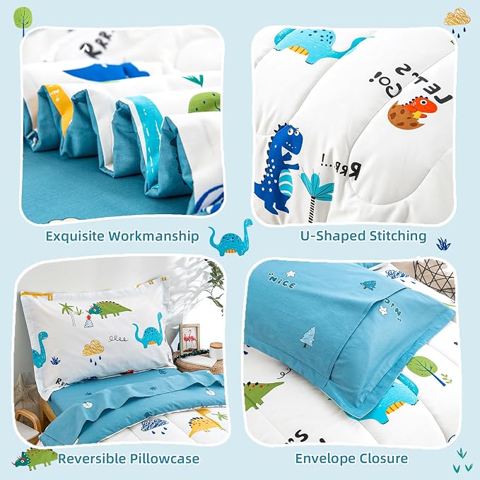 DJY Cotton Toddler Bedding Set for Boys Girls, 4 Pieces Dinosaur Toddler Bed - Image 5