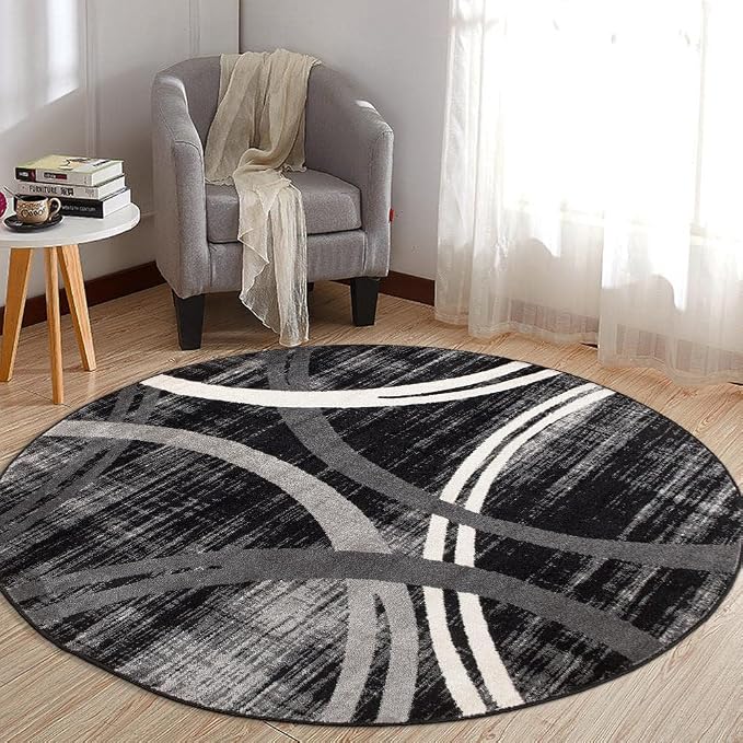 Rugshop Modern Wavy Circles Design Round Rug, Non-Shedding Carpet by Rugshop
