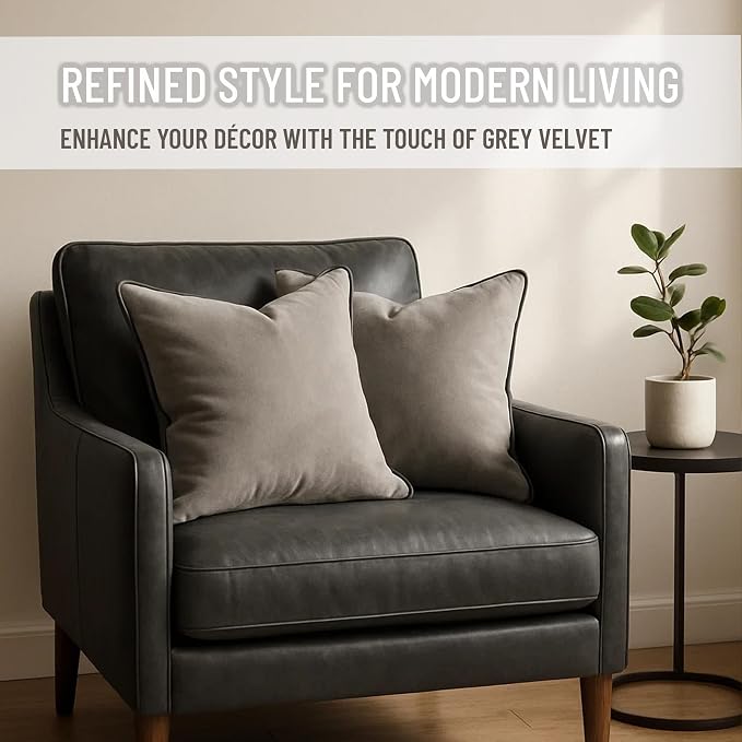 2 Pack Velvet Decorative Throw Pillow Covers, Dove Grey, Contrast Piping - Image 9