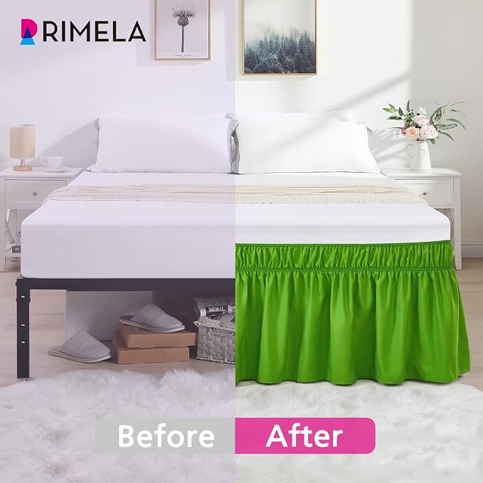 RIMELA Green Bed Skirt Queen Size 18 Inch Drop, Elastic Bed Skirting - Image 2