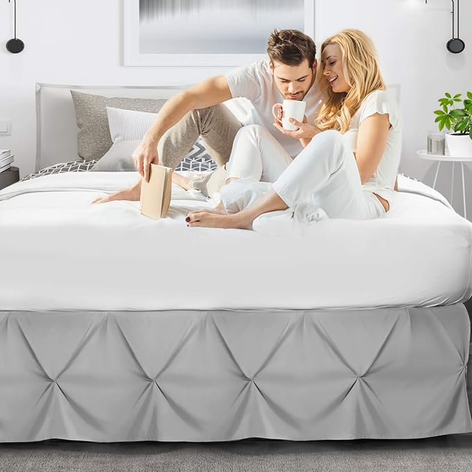 Nestl Light Grey Bed Skirt Full Size, Pinch Pleat Full Bed Skirt, Hotel Quality - Image 6