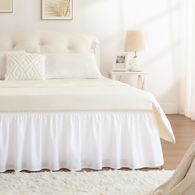 RIMELA White Bed Skirt Full Size 12 Inch Drop, Elastic Bed Skirting by RIMELABedSkirt