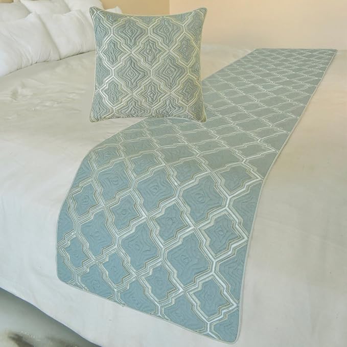 The HomeCentric King/Queen/Twin Light Blue Decorative Bed Runner King 90"x18" - Image 2