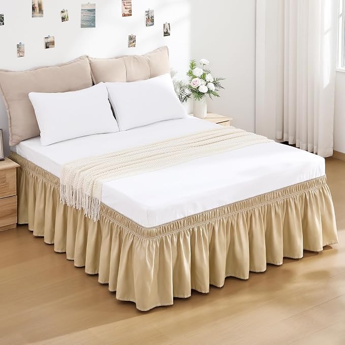 RIMELA Beige Bed Skirt King Size 18 Inch Drop, Wrap Around Elastic Bedskirt - Image 2
