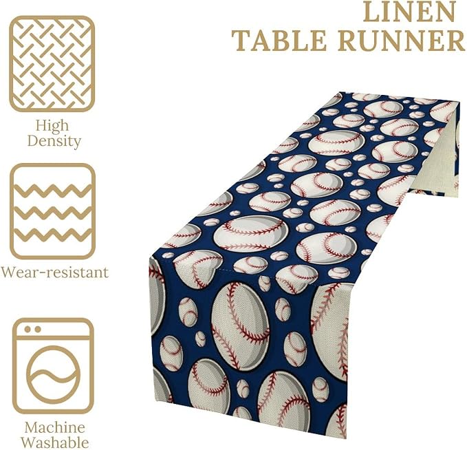 Baseball Sport Table Runner Vintage Softball Ball Game Days Seasonal Dinner - Image 4