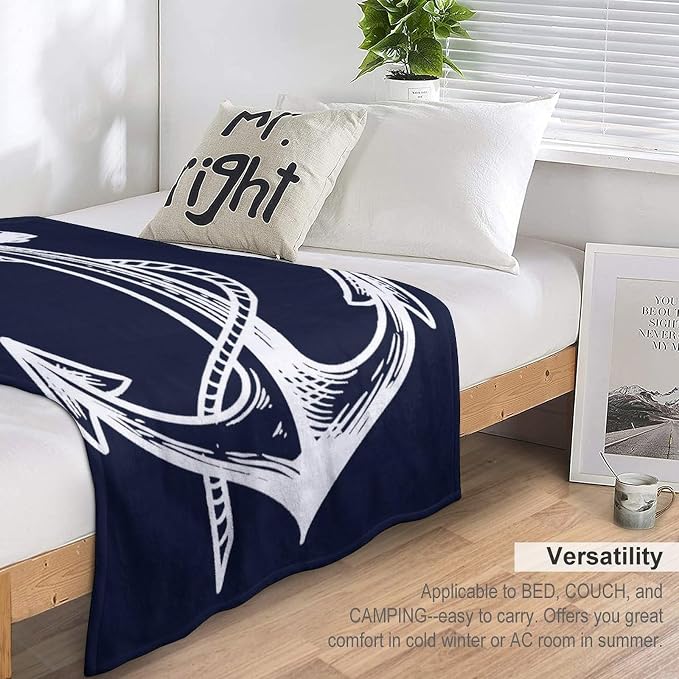 Anchor Blanket Retro Abstract Nautical Navy Blue White Soft Cozy Lightweight - Image 3