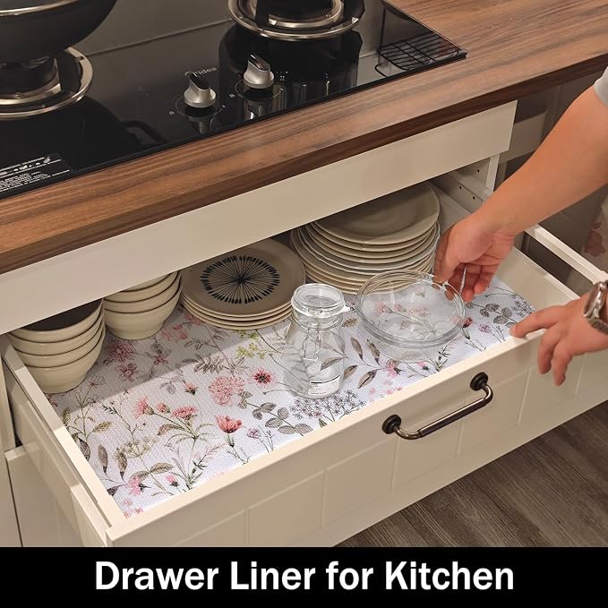 Floral Leaf Shelf Liners Strong Non-Slip and Non Adhesive 12IN x 20FT Shelf and - Image 6