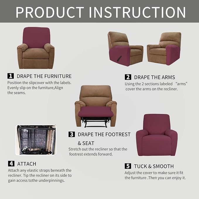 Easy-Going 4 Pieces Oversized Recliner Stretch Sofa Slipcover Sofa Cover - Image 7