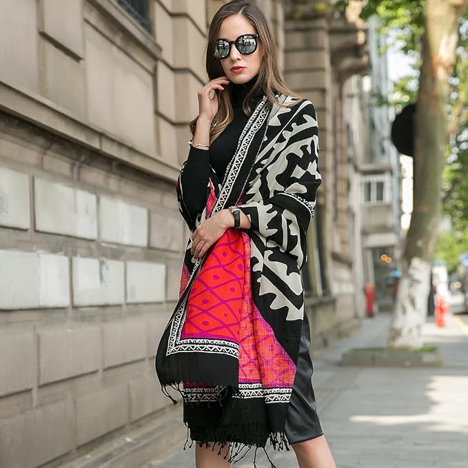 DANA XU 100% Merino Wool Extra Large Pashmina Blanket Travel Scarf Cashmere Wrap - Image 6