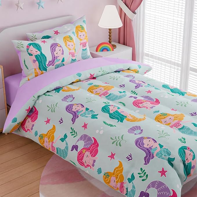 SANDJEST Mermaid Bedding Full for Girls, Ultra Soft Microfiber Comforter Set - Image 3