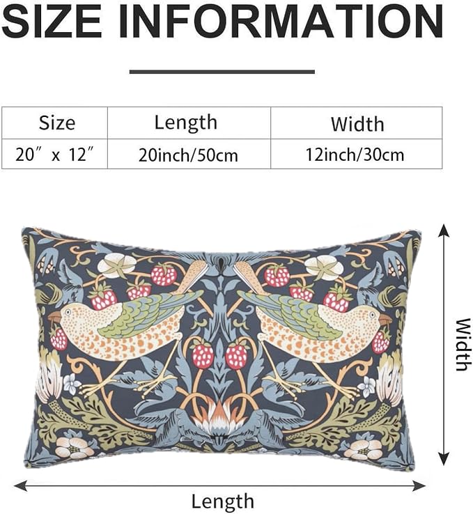 William Morris Vintage Floral Bird Strawberry Thief 20x12 inches Pillow Cover - Image 2