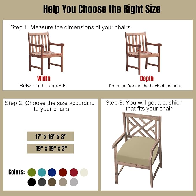 idee-home Outdoor Chair Cushions Set of 2, Thick 19" x 19" x 3" Outdoor Seat - Image 4