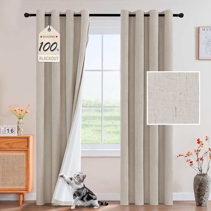 PrinceDeco Nature Linen Curtains 100% Back Out Curtains - Image 2