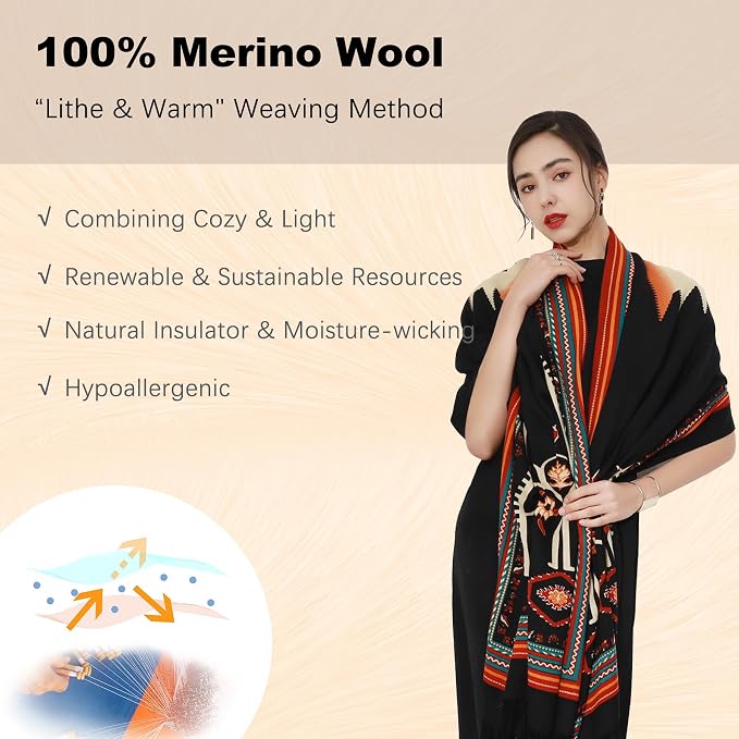 DANA XU 100% Merino Wool Extra Large Pashmina Blanket Travel Scarf Cashmere Wrap - Image 4