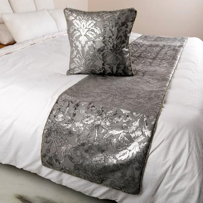 The HomeCentric Silver Bed Runner, King Size 90"x18" Decorative Bed Runner - Image 5