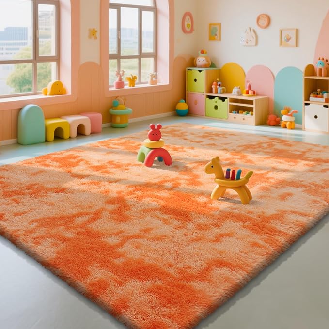 Mottling Orange Fluffy Rug Shaggy Area Rug, 9x12 Area Rugs by Yongyangjuxi