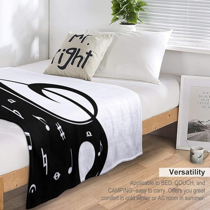 Music Blanket Abstract Funny Black White Music Note Art Printed Soft Cozy - Image 3